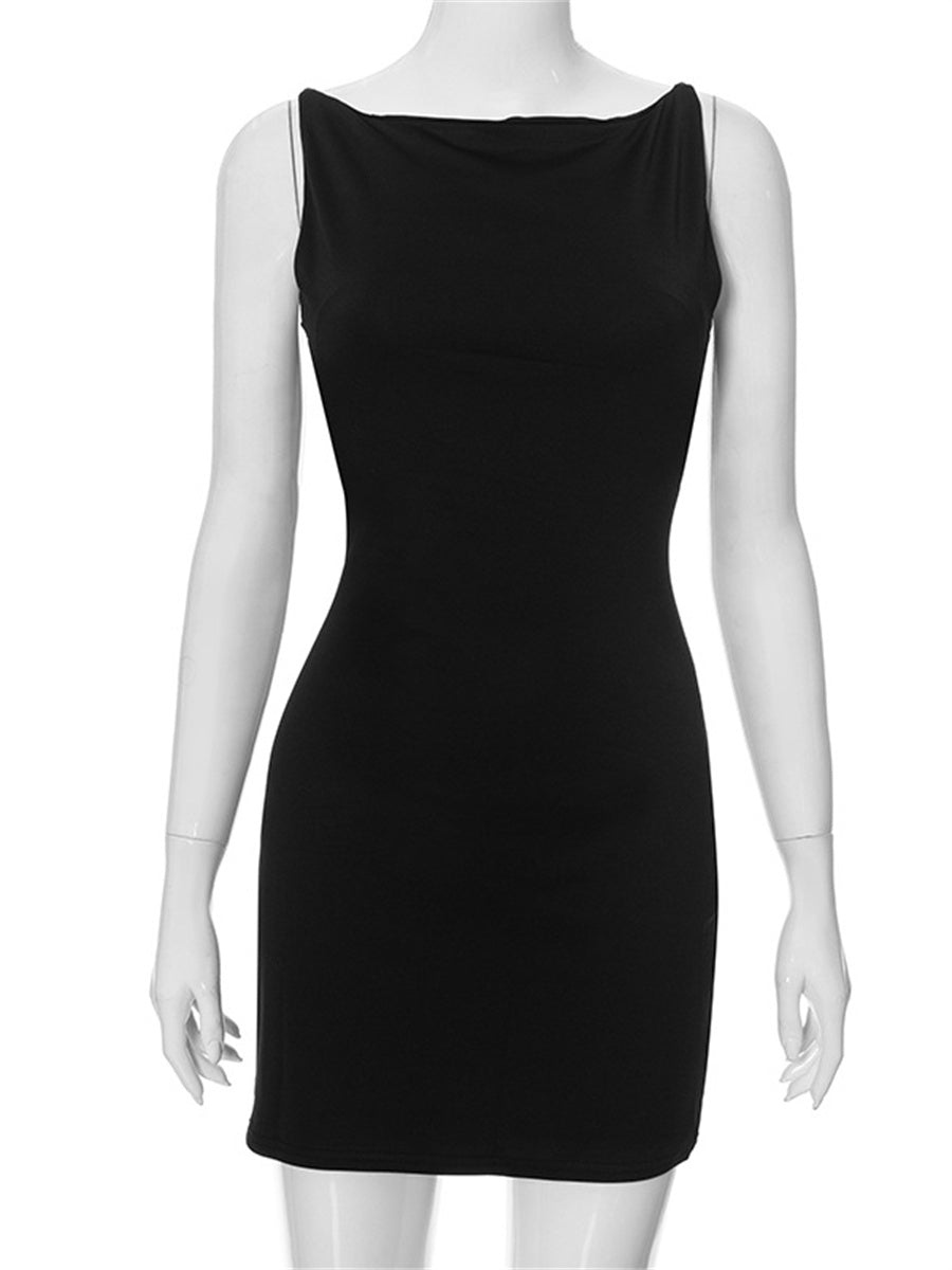 Liber summer women's daily casual solid color round neck sleeveless slim dress