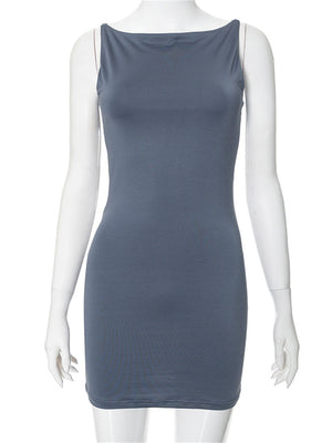 Liber summer women's daily casual solid color round neck sleeveless slim dress
