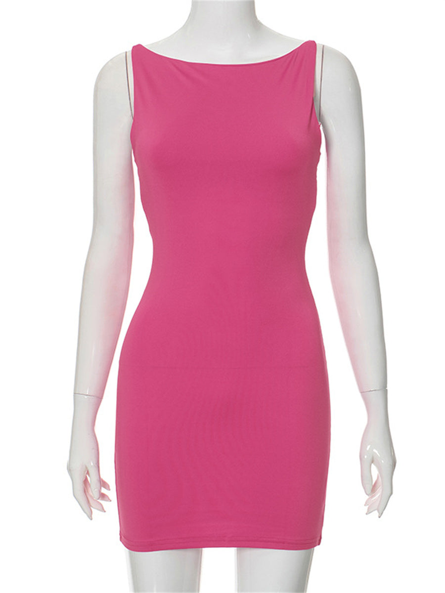 Liber summer women's daily casual solid color round neck sleeveless slim dress