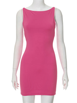 Liber summer women's daily casual solid color round neck sleeveless slim dress