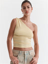 Liber summer women's daily casual solid color oblique collar sleeveless slim T-shirt