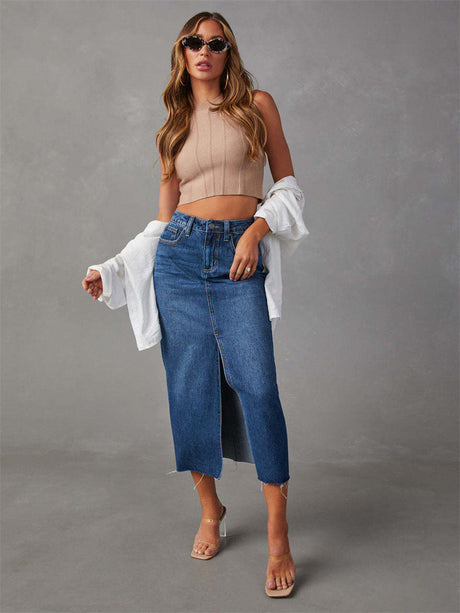 Liber summer women's daily casual solid color slim skirt