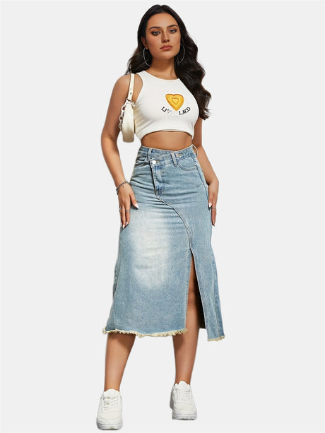 Liber Summer Women's Slit Denim Skirt