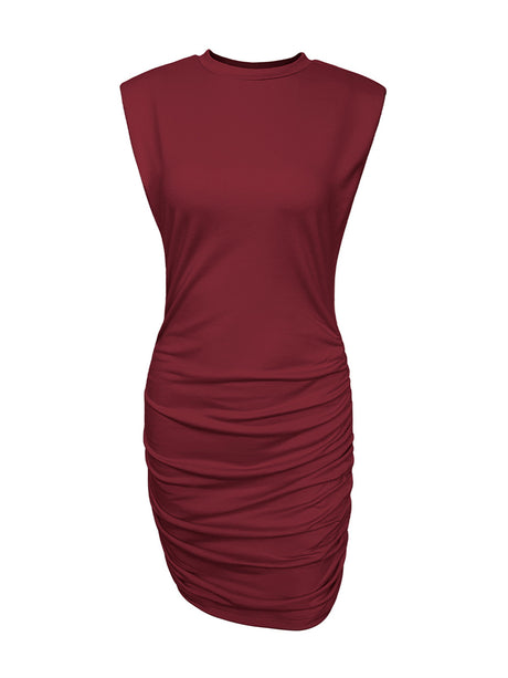 Liber summer women's daily casual solid color round neck sleeveless slim dress