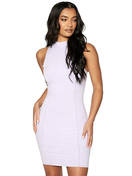 Liber summer women's daily casual solid color round neck sleeveless slim dress