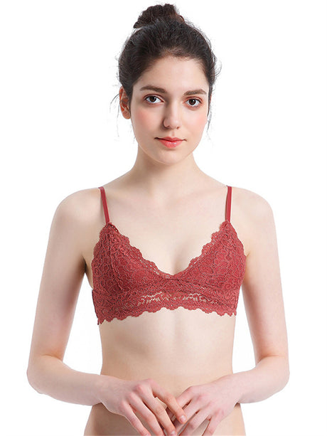 Liber Women's Solid Color, Lace 1/2 Cup Wire-Free Push-Up Bra