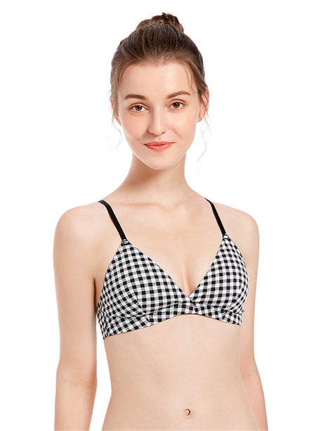 Liber Women's Plaid 1/2 Cup Wire-Free Push-Up Bra