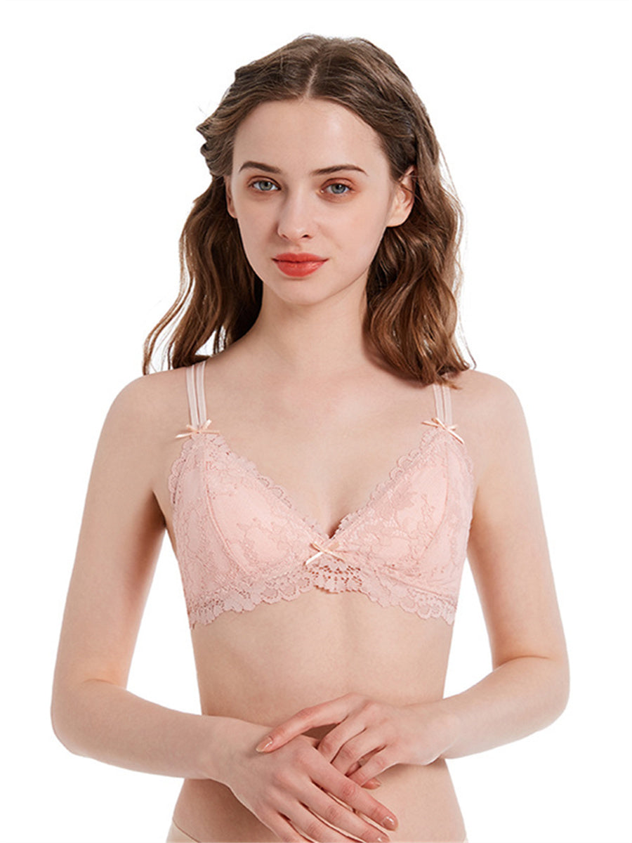 Liber Women's Solid Color, Lace 1/2 Cup Wire-Free Push-Up Bra