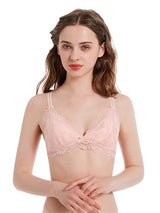 Liber Women's Solid Color, Lace 1/2 Cup Wire-Free Push-Up Bra