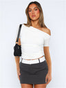 Liber summer women's daily casual solid color oblique collar short-sleeved slim T-shirt