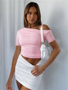 Liber summer women's daily casual solid color oblique collar short-sleeved slim T-shirt