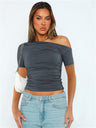Liber summer women's daily casual solid color oblique collar short-sleeved slim T-shirt