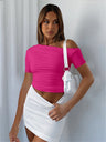 Liber summer women's daily casual solid color oblique collar short-sleeved slim T-shirt