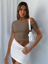 Liber summer women's daily casual solid color oblique collar short-sleeved slim T-shirt