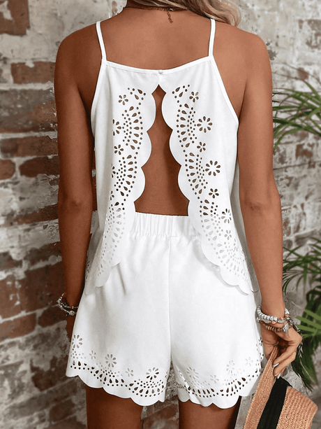 Liber summer women's Bohemian burnt flower hollow V-neck sleeveless loose two-piece suit