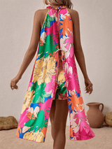 Liber summer women's pastoral print high collar sleeveless loose two-piece suit