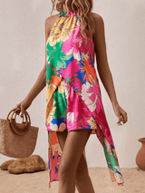 Liber summer women's pastoral print high collar sleeveless loose two-piece suit