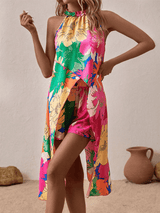 Liber summer women's pastoral print high collar sleeveless loose two-piece suit