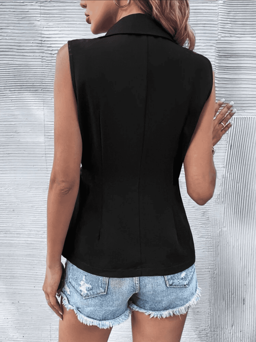 Liber Summer Women's Daily Casual Solid Color Turned Collar Vest