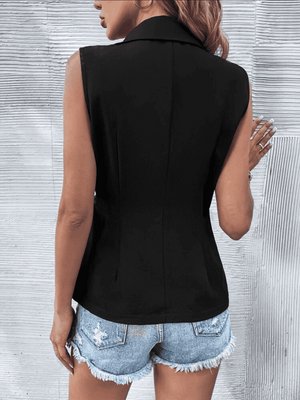 Liber Summer Women's Daily Casual Solid Color Turned Collar Vest