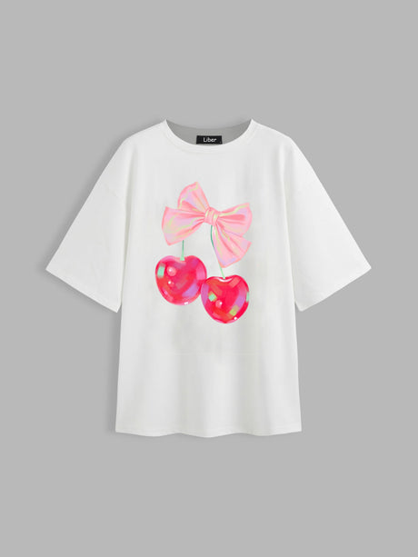 Liber Summer Women's Daily Casual Printed Round Neck Short Sleeve T-Shirt