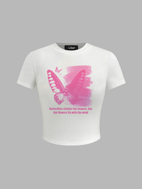 Liber Summer Women's Y2K Hot Girl Print Round Neck Short Sleeve T-Shirt