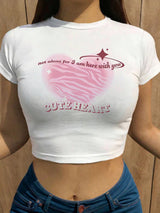 Liber Summer Women's Y2K Hot Girl Print Round Neck Short Sleeve T-Shirt