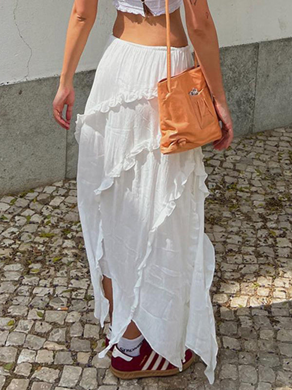 Liber Summer Women's Y2K Hot Girl Ruffle Loose Skirt