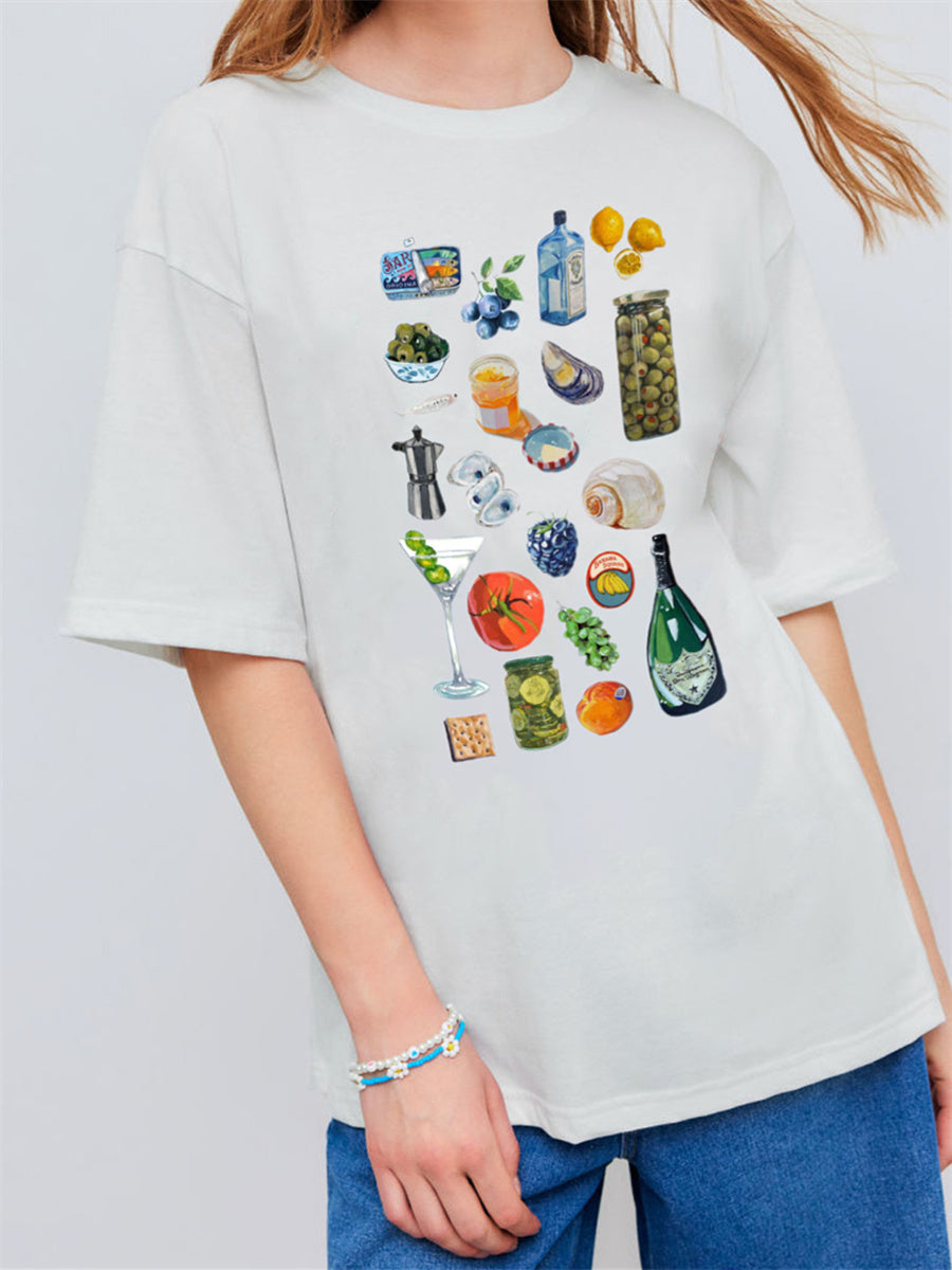 Liber Summer Women's Hip-Hop Printed Round Neck Short Sleeve Loose T-Shirt