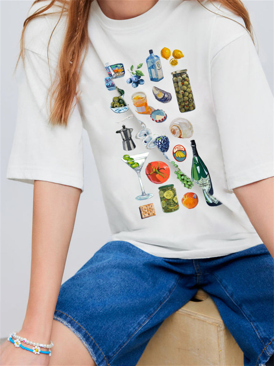 Liber Summer Women's Hip-Hop Printed Round Neck Short Sleeve Loose T-Shirt