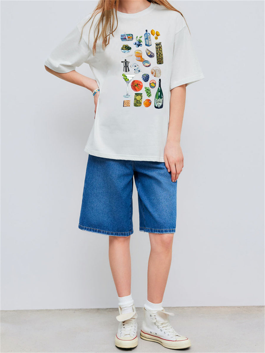 Liber Summer Women's Hip-Hop Printed Round Neck Short Sleeve Loose T-Shirt