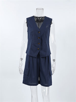 Liber summer women's clothing daily leisure solid color V-neck sleeveless slim fit two-piece suit