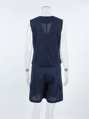 Liber summer women's clothing daily leisure solid color V-neck sleeveless slim fit two-piece suit