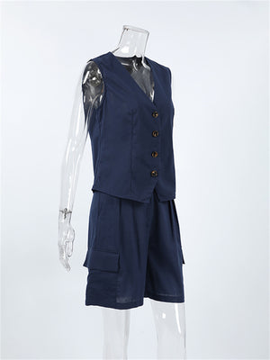 Liber summer women's clothing daily leisure solid color V-neck sleeveless slim fit two-piece suit
