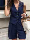 Liber summer women's clothing daily leisure solid color V-neck sleeveless slim fit two-piece suit
