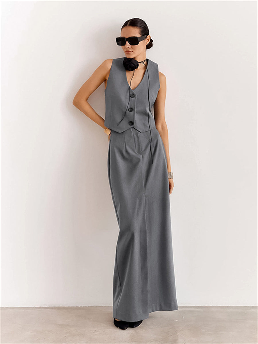 Liber summer women's clothing daily leisure solid color V-neck sleeveless slim fit two-piece suit