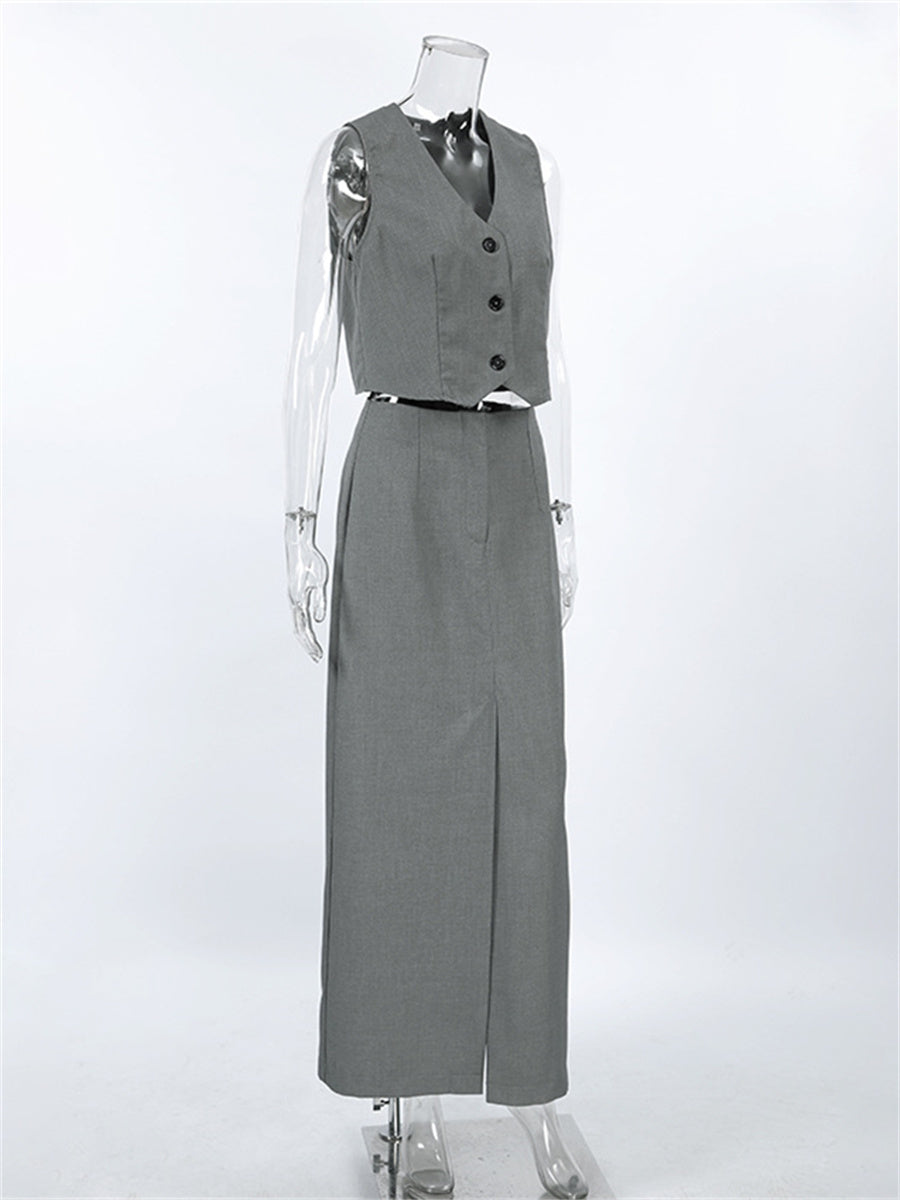Liber summer women's clothing daily leisure solid color V-neck sleeveless slim fit two-piece suit