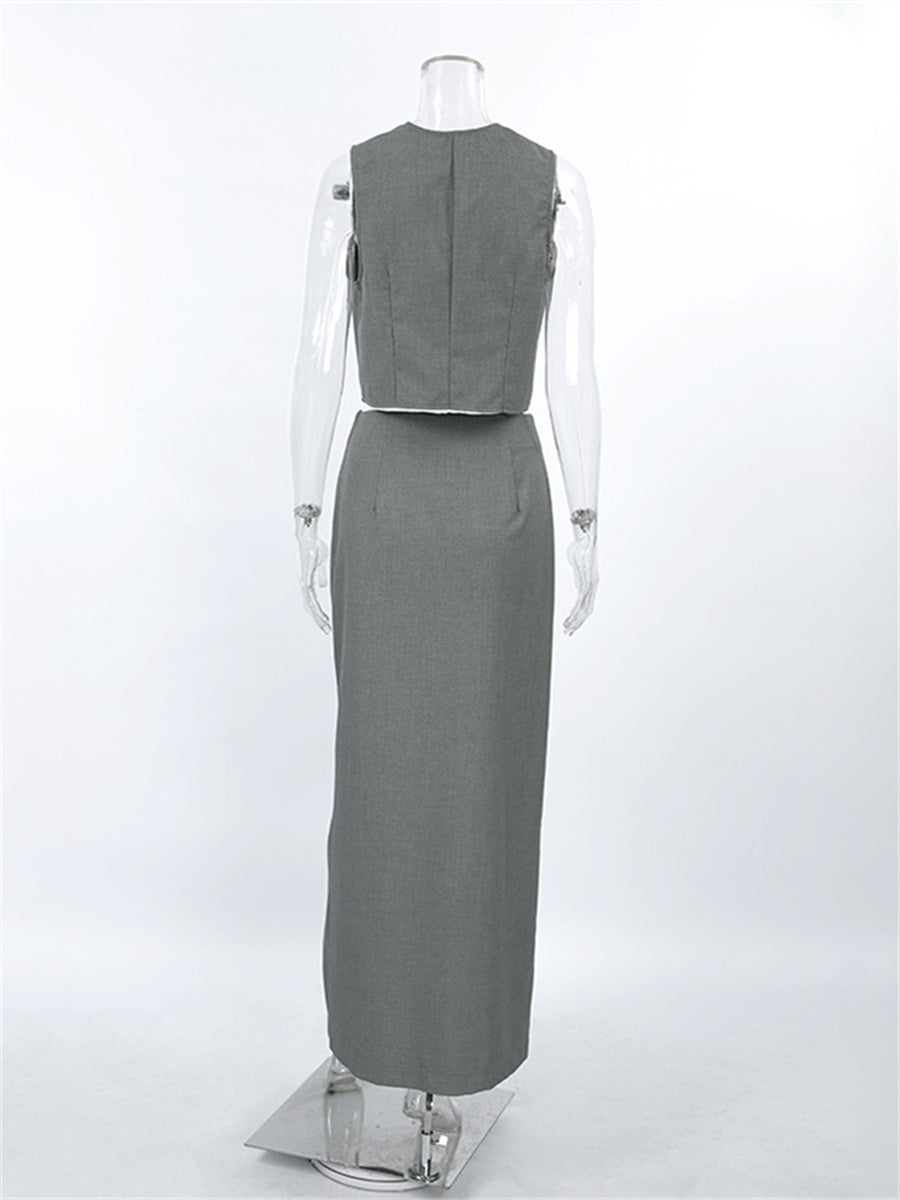 Liber summer women's clothing daily leisure solid color V-neck sleeveless slim fit two-piece suit