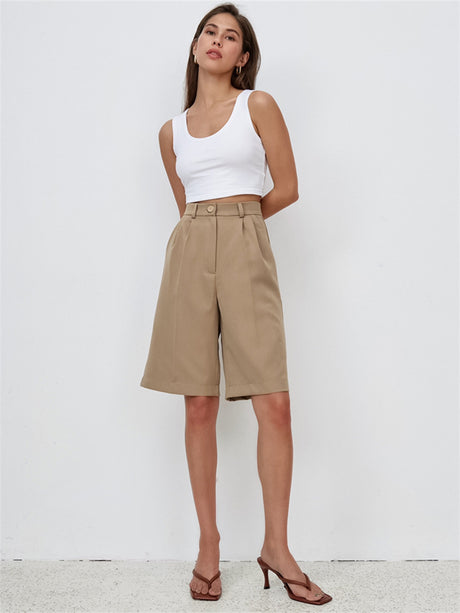 Liber summer women's daily casual solid color loose shorts