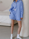 Liber summer women's daily casual striped cuff collar long sleeve loose two-piece suit