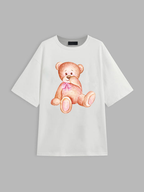 Liber Summer Women's Daily Casual Printed Round Neck Short Sleeve Loose T-shirt