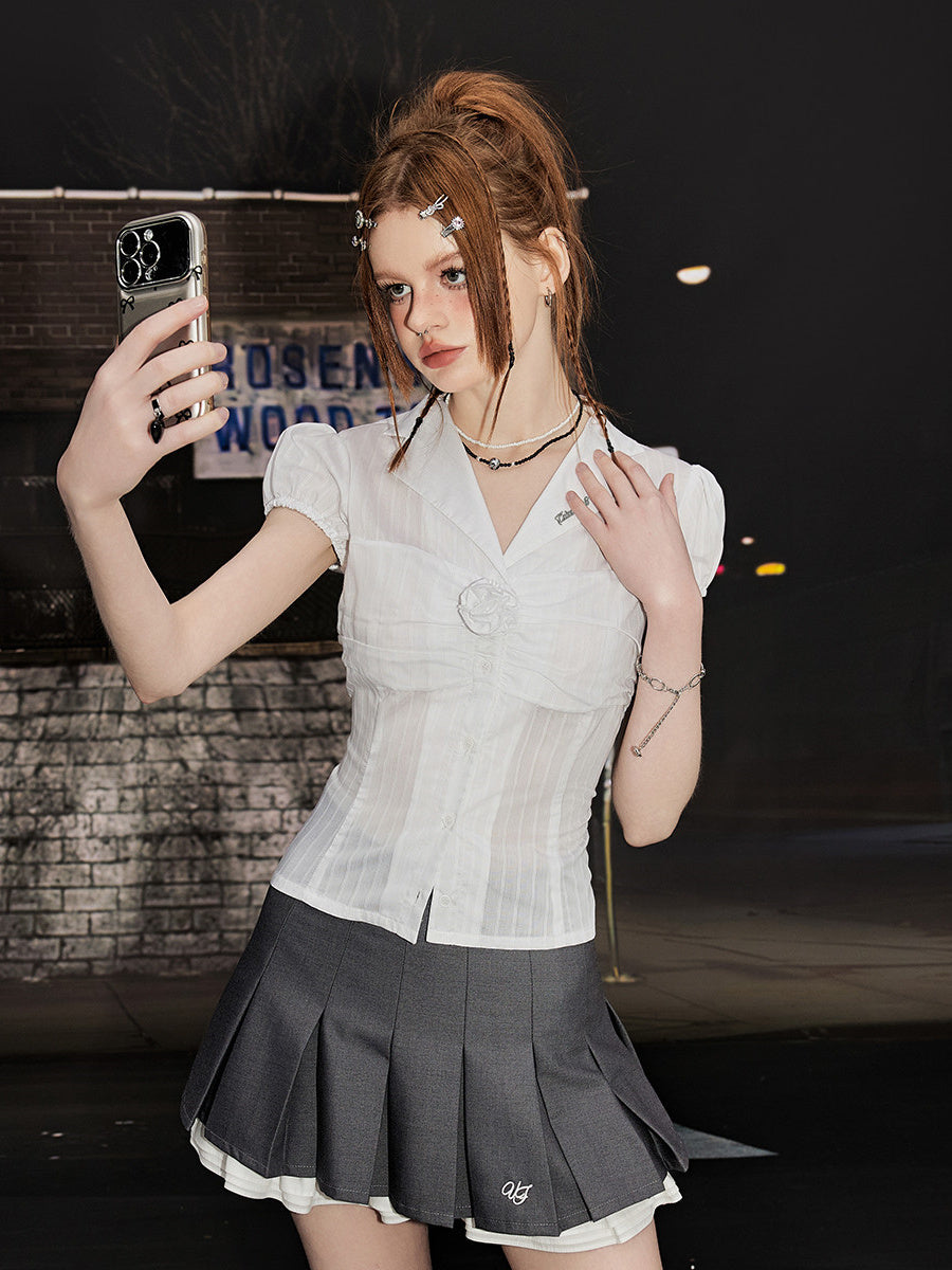 Liber Summer Women's Y2K Hot Girl Solid Color Round Neck Short Sleeve Slim Shirt