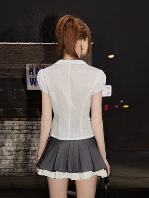 Liber Summer Women's Y2K Hot Girl Solid Color Round Neck Short Sleeve Slim Shirt