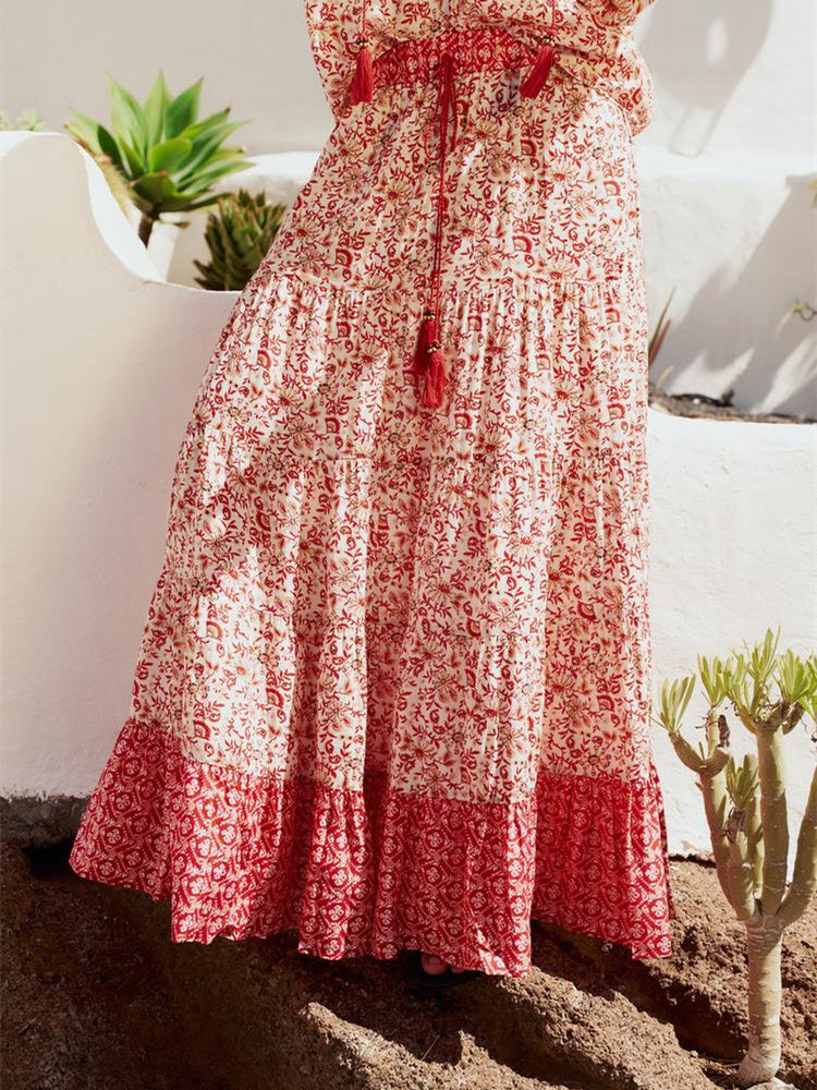 Liber Summer Women's Urban Outdoor Fringed Square Neck Long Sleeve Two-Piece Suit