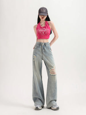 Liber Summer Women's Y2K Hot Girl Denim Wide Leg Jeans