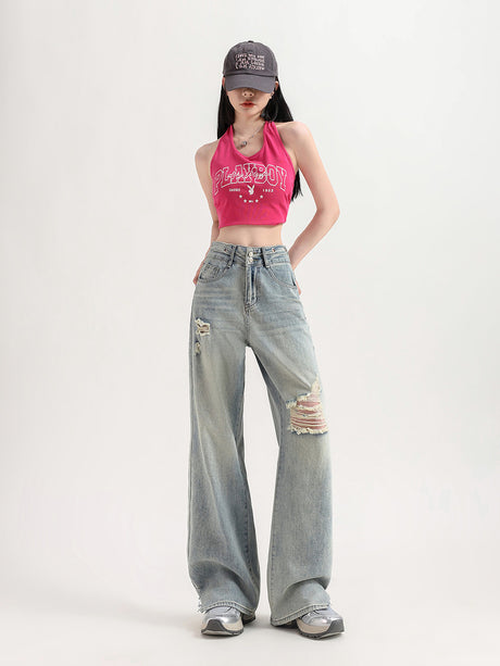 Liber Summer Women's Y2K Hot Girl Denim Wide Leg Jeans