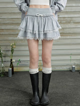 Liber Summer Women's Y2K Hottie Solid Color Lace-up lace Skirt