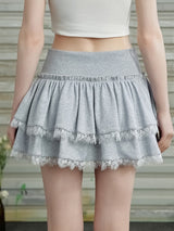 Liber Summer Women's Y2K Hottie Solid Color Lace-up lace Skirt