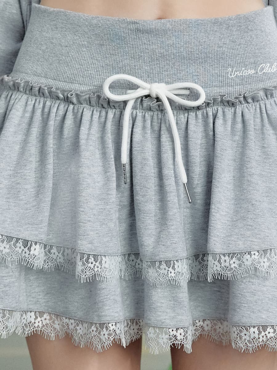 Liber Summer Women's Y2K Hottie Solid Color Lace-up lace Skirt