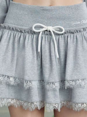 Liber Summer Women's Y2K Hottie Solid Color Lace-up lace Skirt
